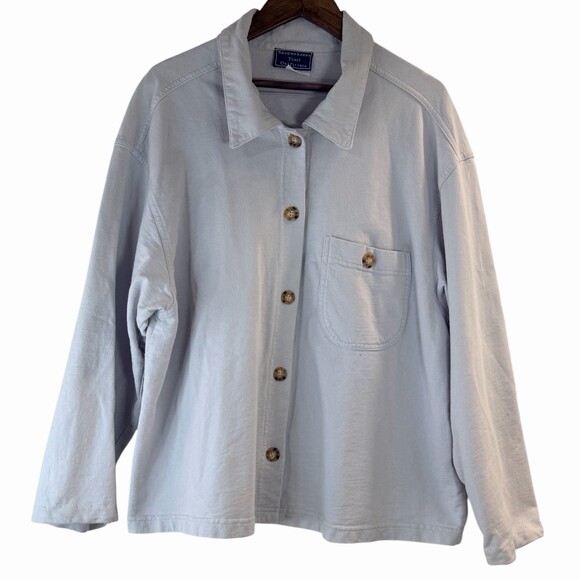 Susquehanna Tops - Vintage Susquehanna Trail Outfitters Women's L Light blue cotton button shacket